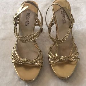 Michael Kors gold wedge sandals 9.5